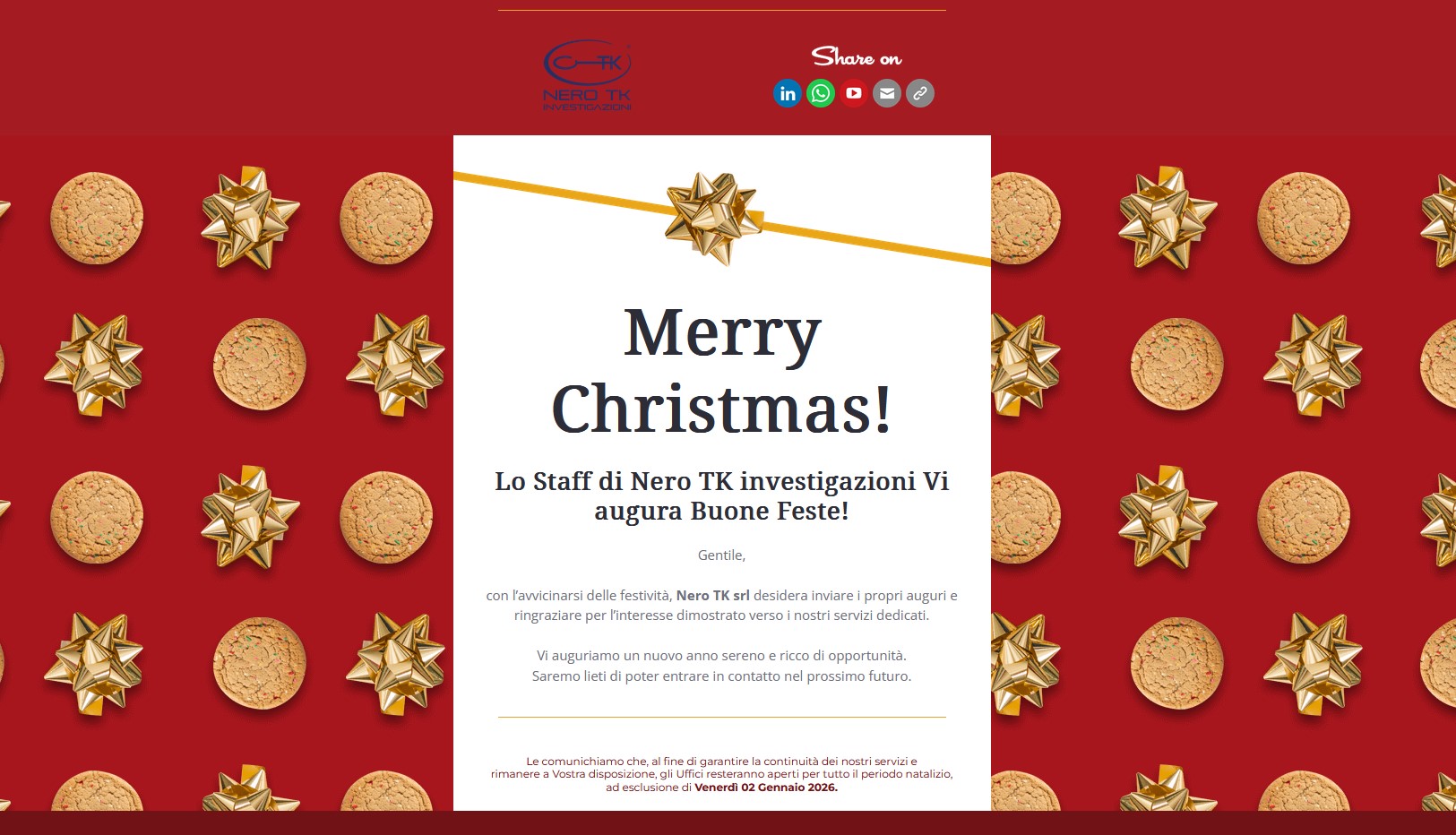 Lo Staff di Nero TK augura a tutti Voi Buone Feste